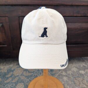 Life Is Good Beige Cap with Navy Dog Embroidery